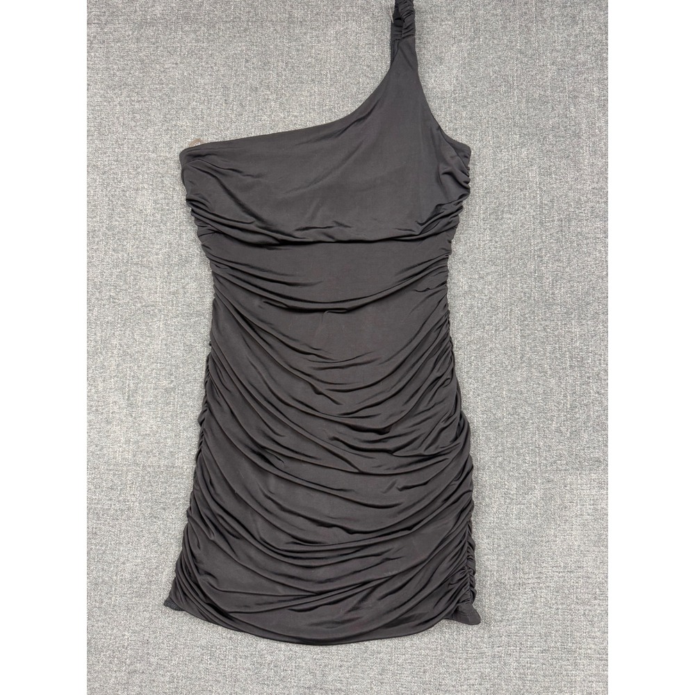 Body Central Black One Shoulder Ruched Bodycon Mini Dress XL FLTL-51416